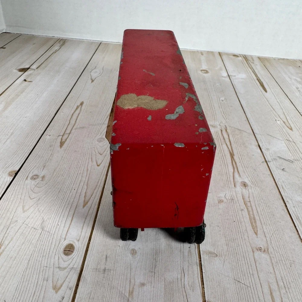 Vintage Ralstoy Pressed Steel‎ Semi Truck Yellow Cab Red Trailer 1950s